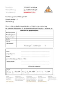Unser Anmeldeformular für Anmeldung Stadtallendorf die Lehrwerkstatt