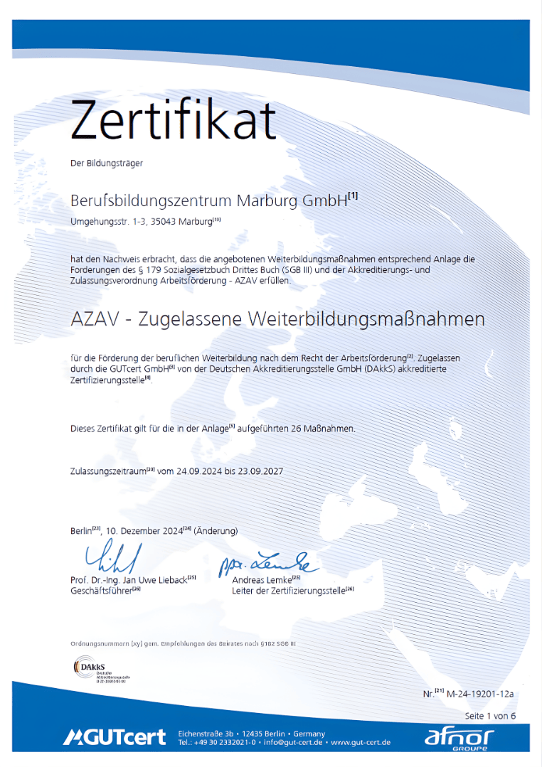 Zertifikat Weiterbildung